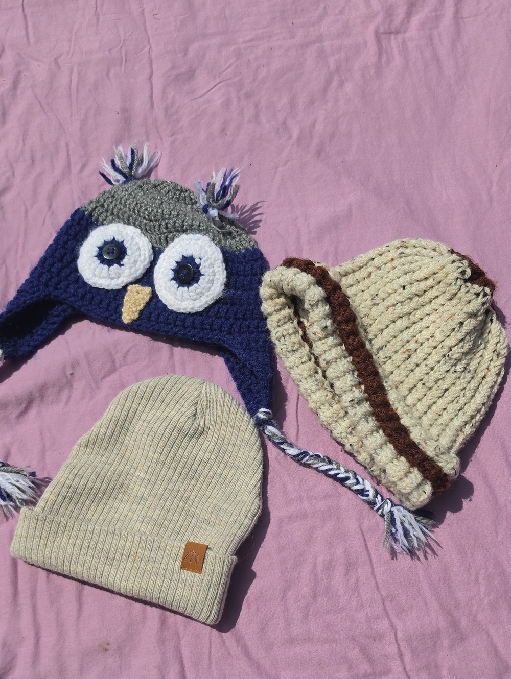 Kids Navy Owl Earflap Knit Hat with Tassels